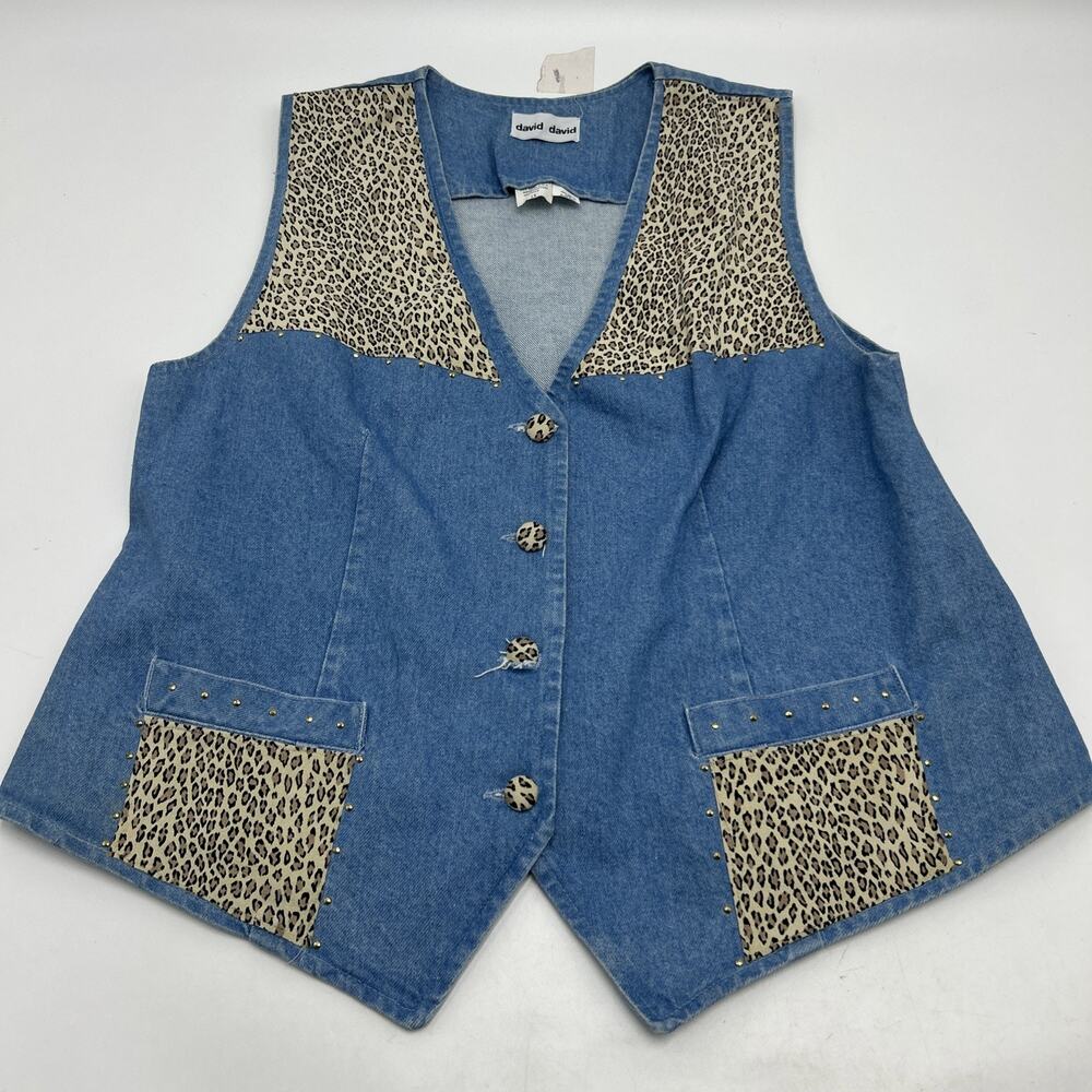 Vintage David David Denim Vest Western Jacket Women's Size 1X Blue MADE IN USA